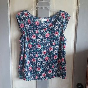 Lauren Conrad Floral Blouse Navy Blue